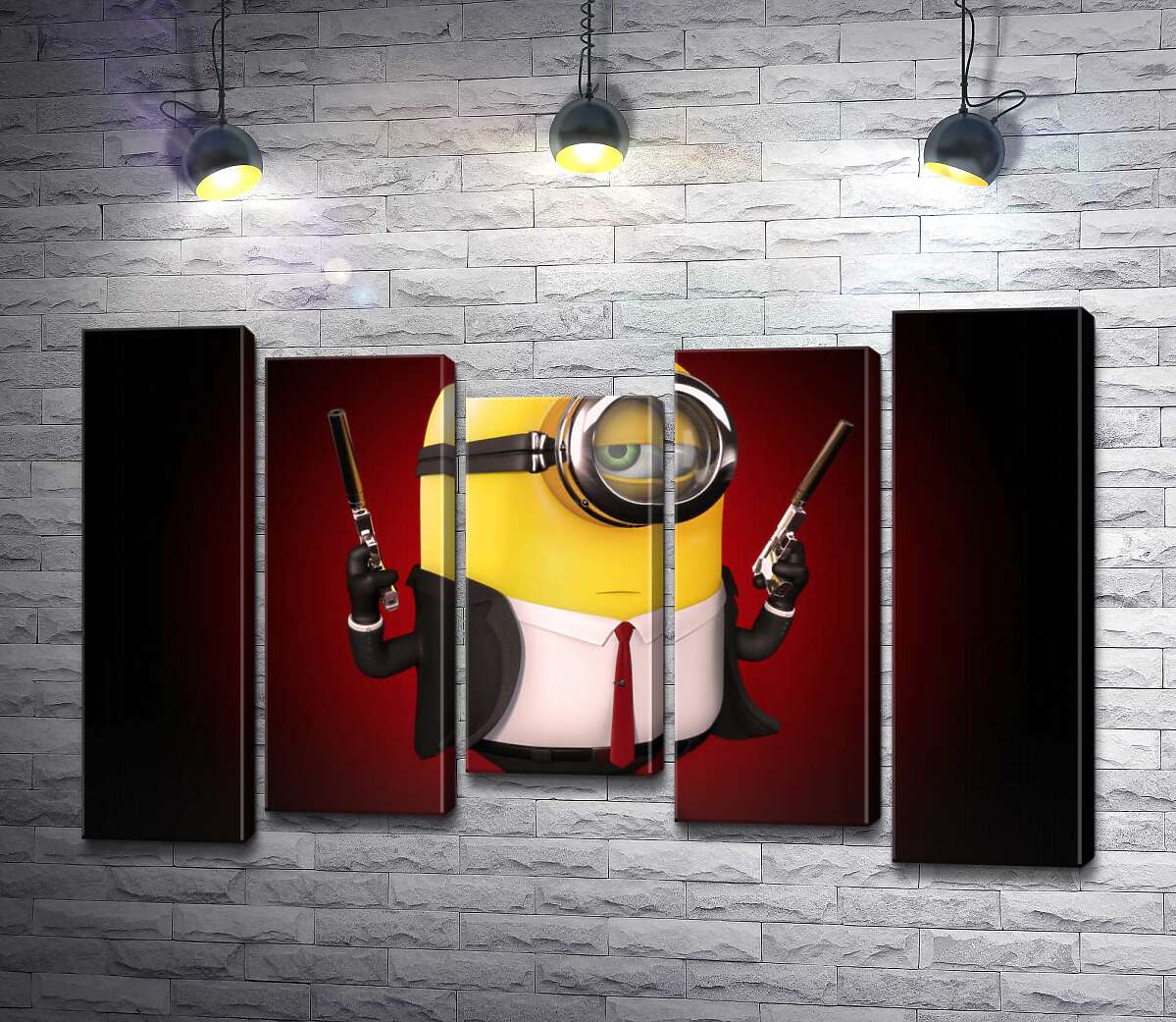 

Модульная картина ArtPoster Самоуверенный миньон Хитман (Hitman minion) в костюме с пистолетами 100x65 см Модуль №28