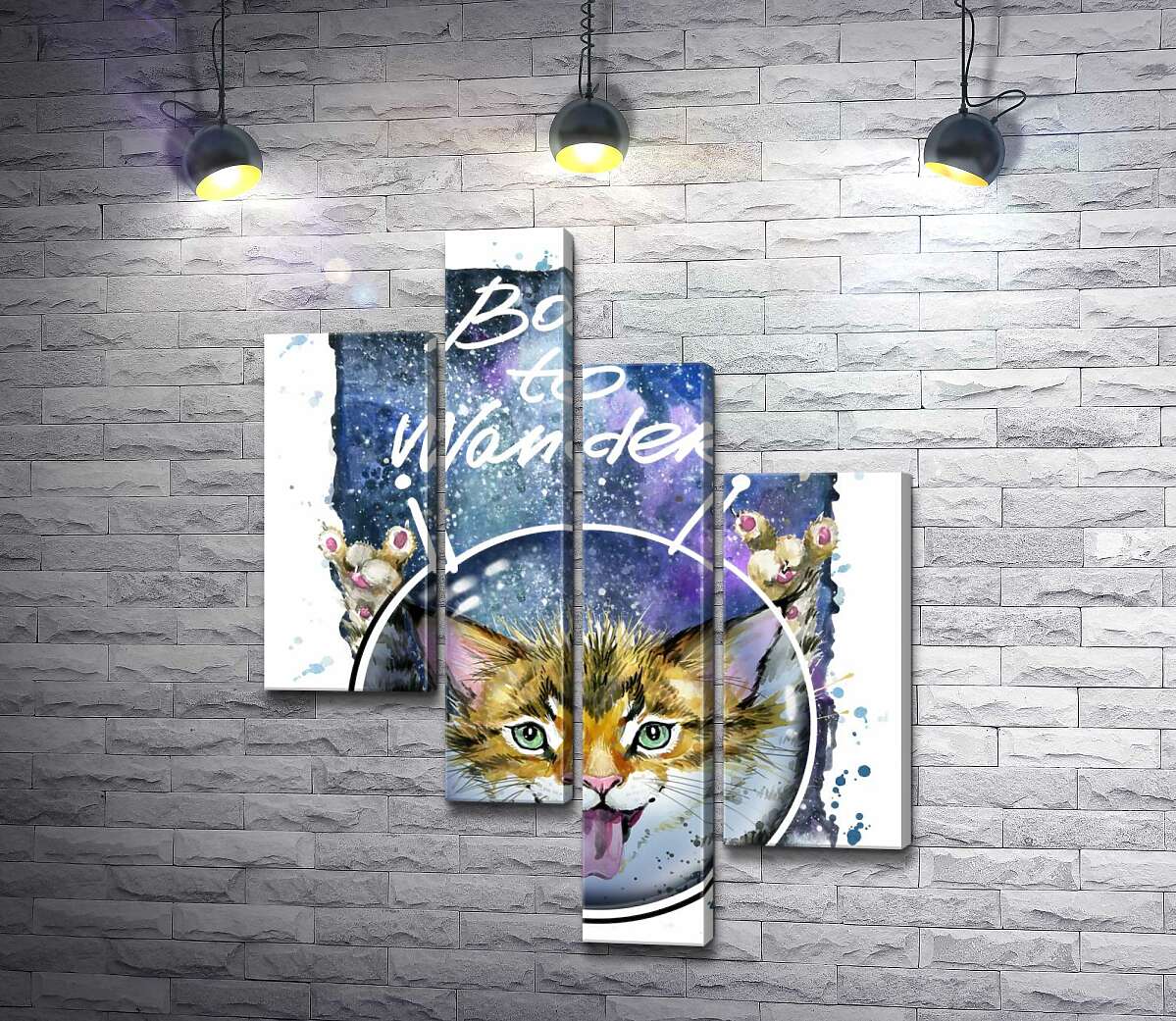 

Модульная картина ArtPoster Рыжий котенок в шлеме среди космоса с надписью "born to wander" 130x167 см Модуль №20