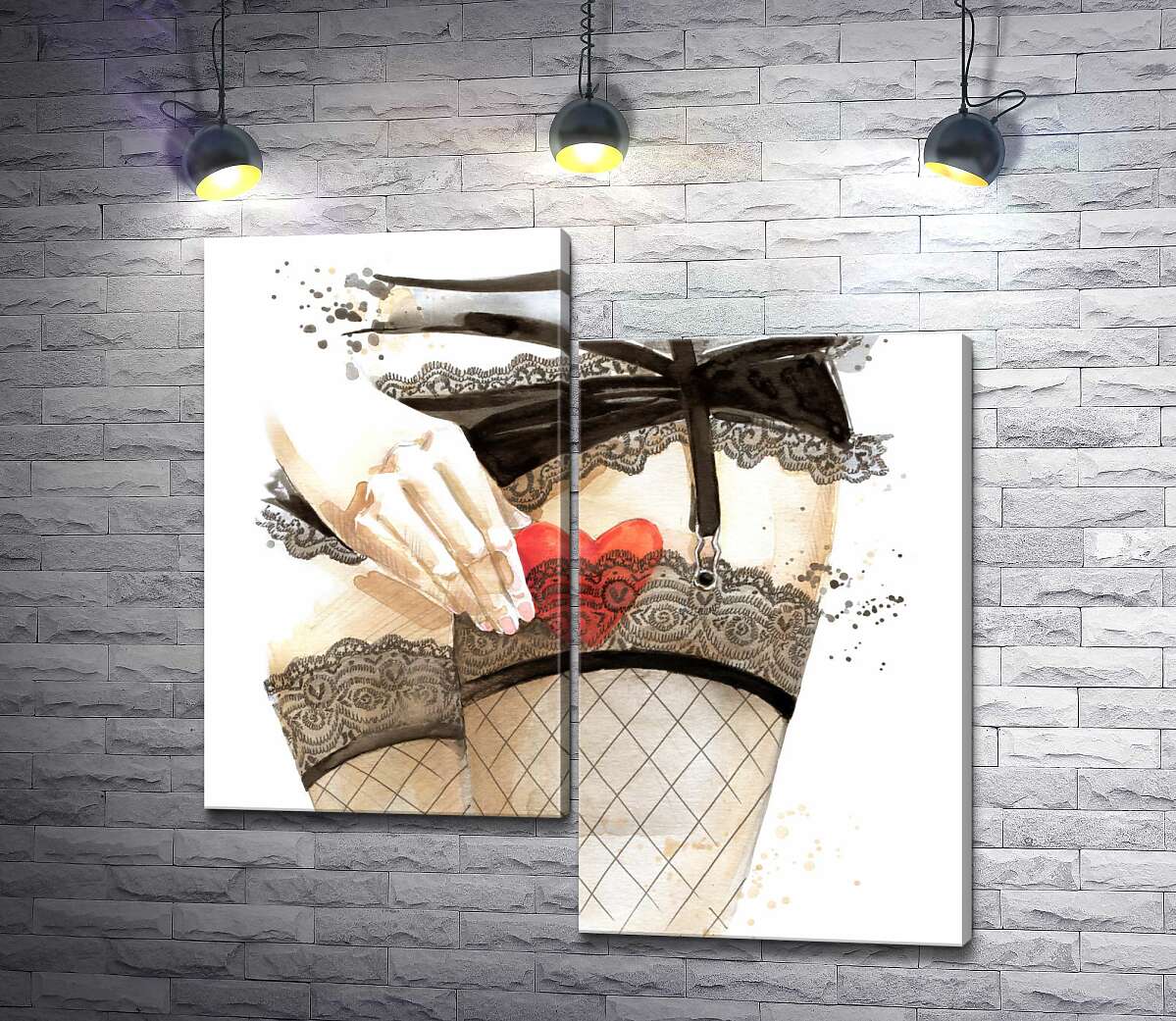 

Модульная картина ArtPoster Сердце скрывается за прозрачную подвязку на ноге соблазнительной девушки 130x131 см Модуль №5