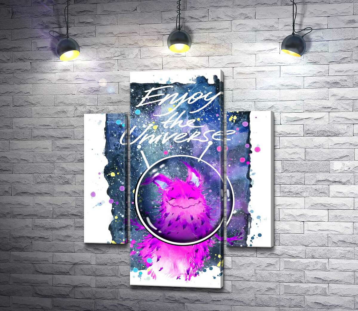 

Модульная картина ArtPoster Розовый монстр в шлеме возле надписи "Enjoy the Universe" 100x129 см Модуль №7