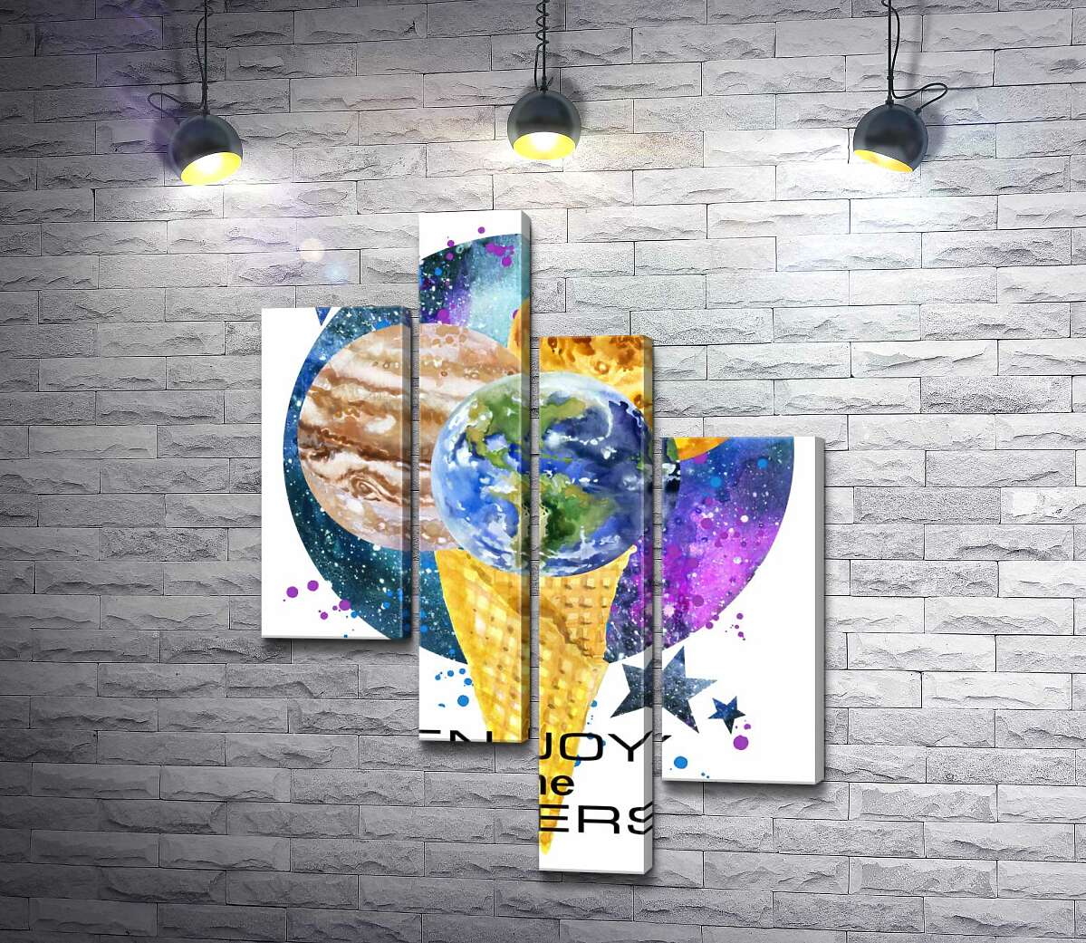 

Модульная картина ArtPoster Рожок мороженого с планетами и надписью "enjoy the universe" 100x137 см Модуль №20