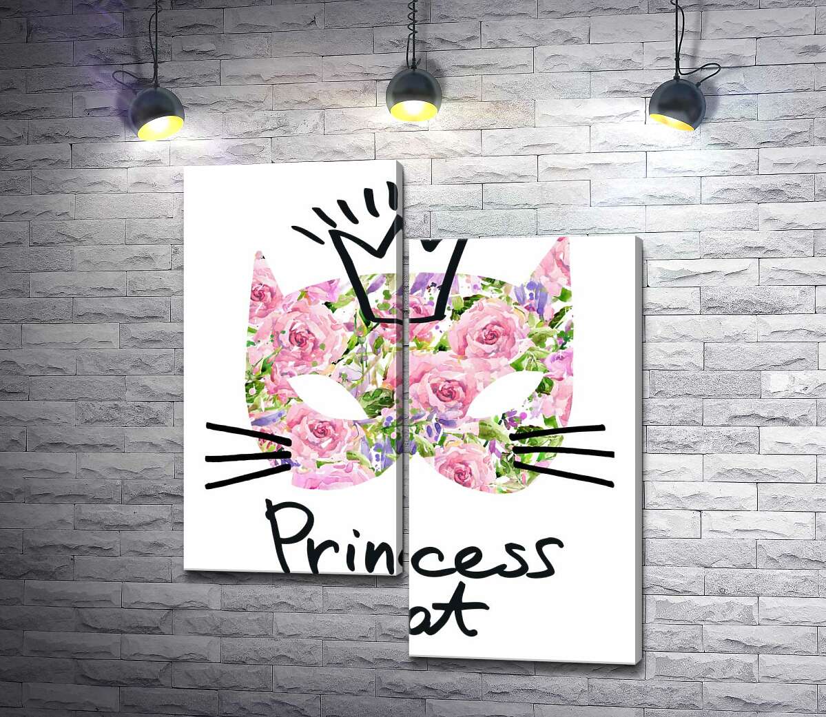 

Модульная картина ArtPoster Розовая маска кота с надписью "princess cat" 130x155 см Модуль №5
