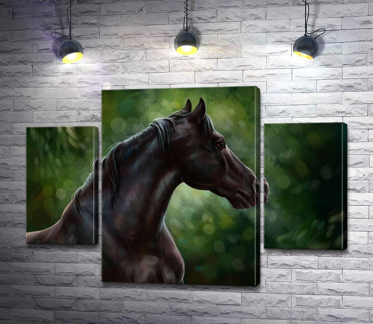 

Модульная картина ArtPoster Профиль вороного коня на фоне густых кустов 131x90 см Модуль №7