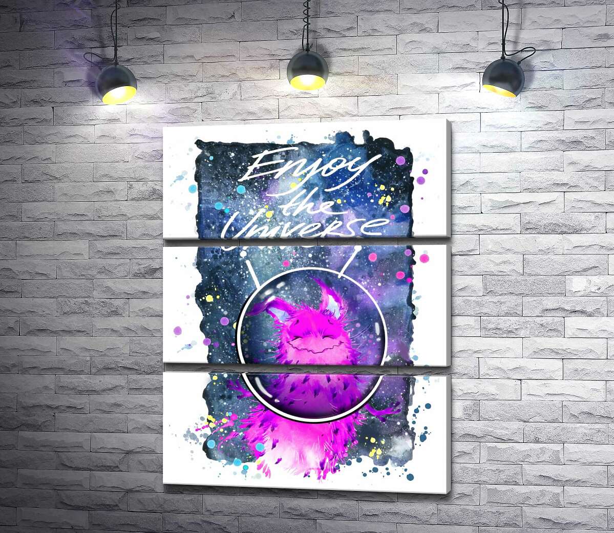 

Модульная картина ArtPoster Розовый монстр в шлеме возле надписи "Enjoy the Universe" 100x129 см Модуль №13