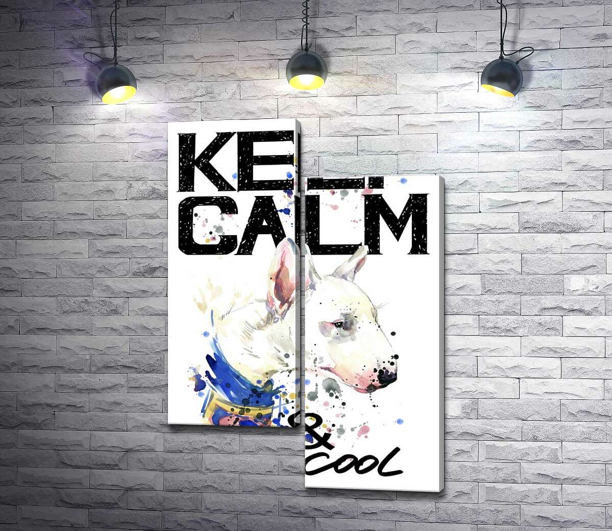 

Модульная картина ArtPoster Профиль бультерьера среди надписи "keep calm and be cool" 130x191 см Модуль №5