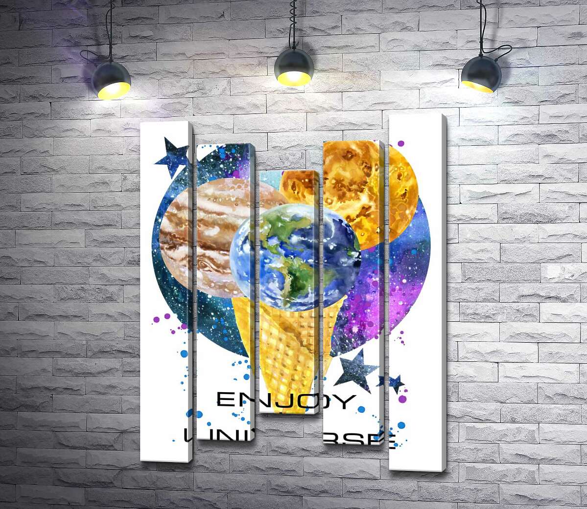 

Модульная картина ArtPoster Рожок мороженого с планетами и надписью "enjoy the universe" 100x137 см Модуль №28