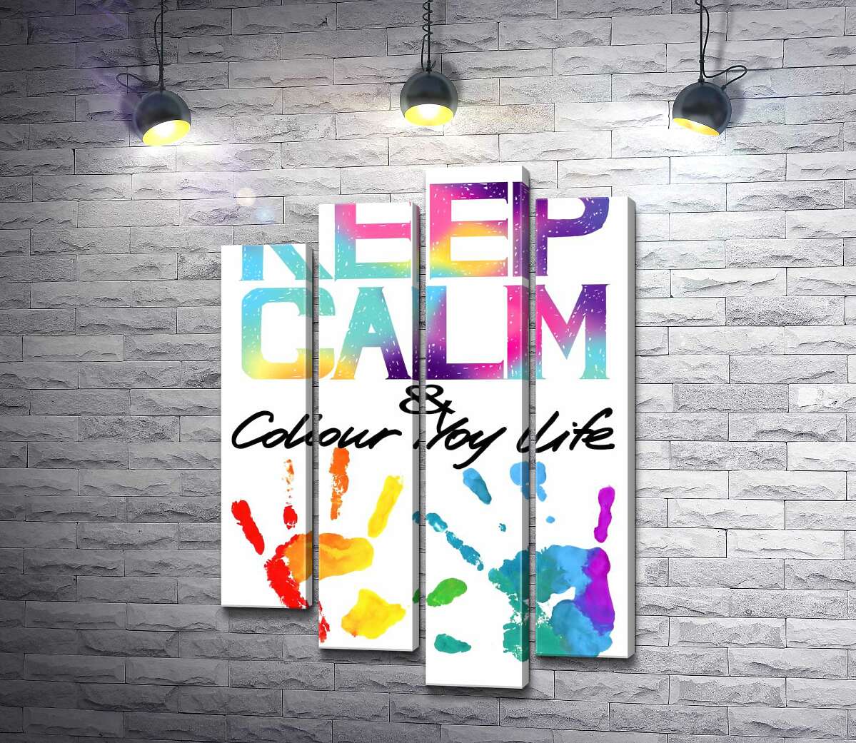 

Модульная картина ArtPoster Радужные отпечатки рук под надписью "keep calm and colour your life" 80x118 см Модуль №21