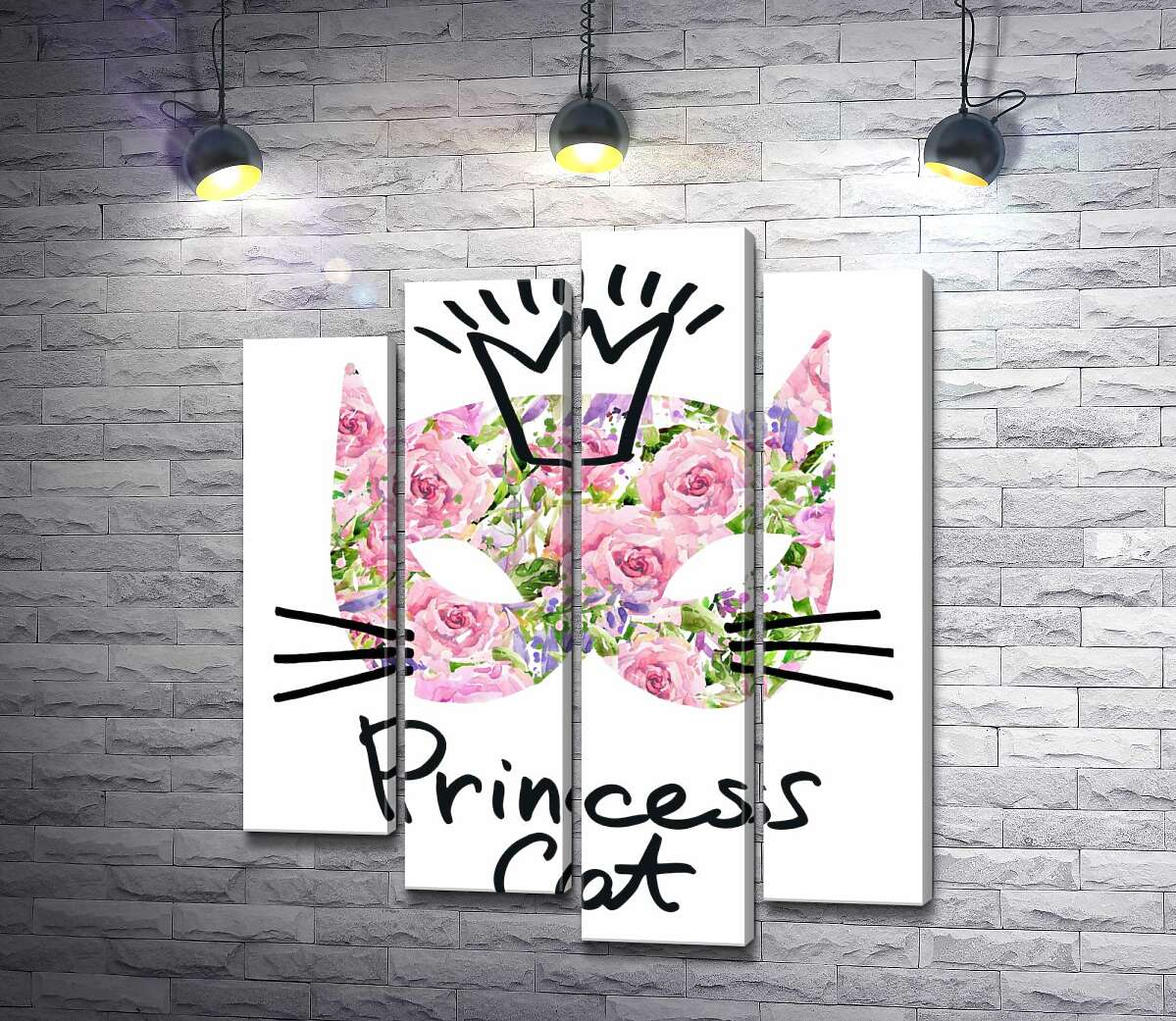 

Модульная картина ArtPoster Розовая маска кота с надписью "princess cat" 132x156 см Модуль №21