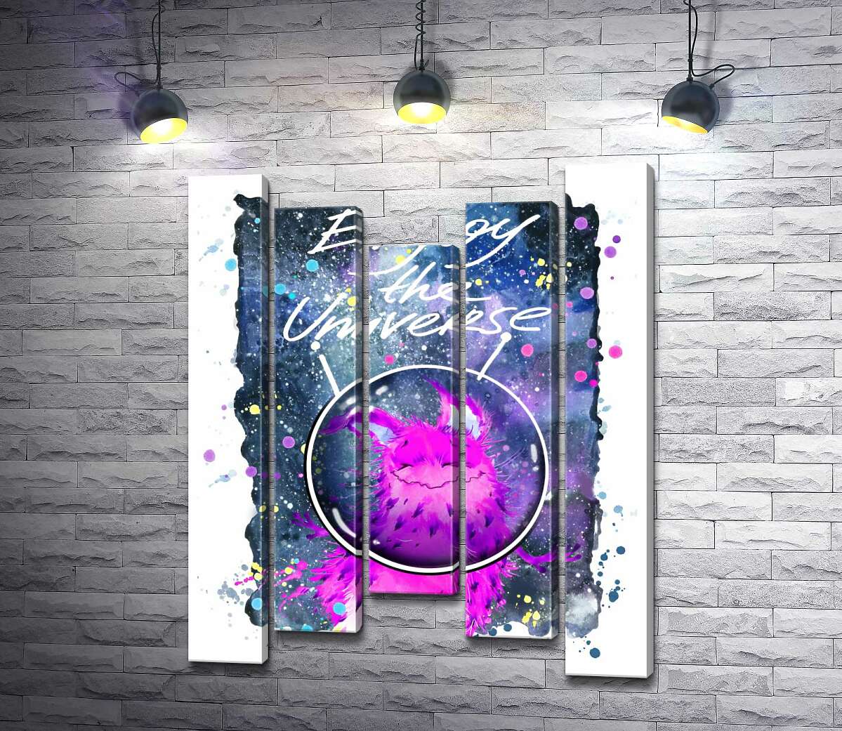 

Модульная картина ArtPoster Розовый монстр в шлеме возле надписи "Enjoy the Universe" 130x168 см Модуль №28