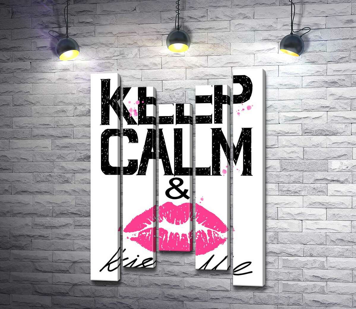 

Модульная картина ArtPoster Розовый отпечаток губ среди надписи "keep calm and kiss me" 130x192 см Модуль №28