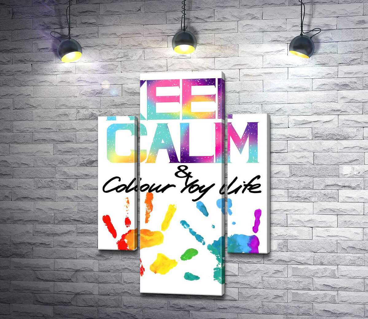 

Модульная картина ArtPoster Радужные отпечатки рук под надписью "keep calm and colour your life" 80x119 см Модуль №7