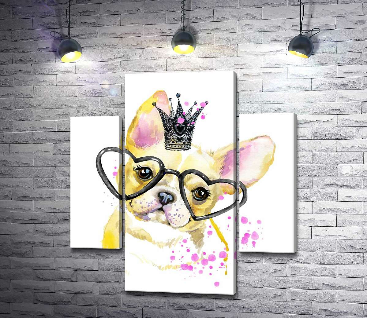 

Модульная картина ArtPoster Рыжий бульдог в очках и с короной смотрит с интересом 100x110 см Модуль №7