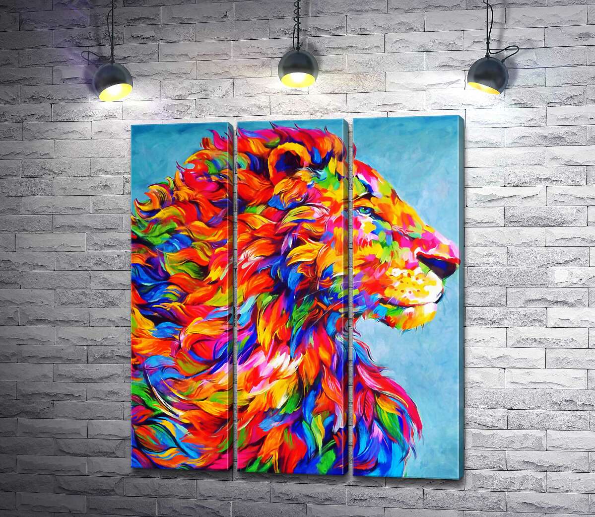 

Модульная картина ArtPoster Радужная грива мощного профиля льва 132x154 см Модуль №11
