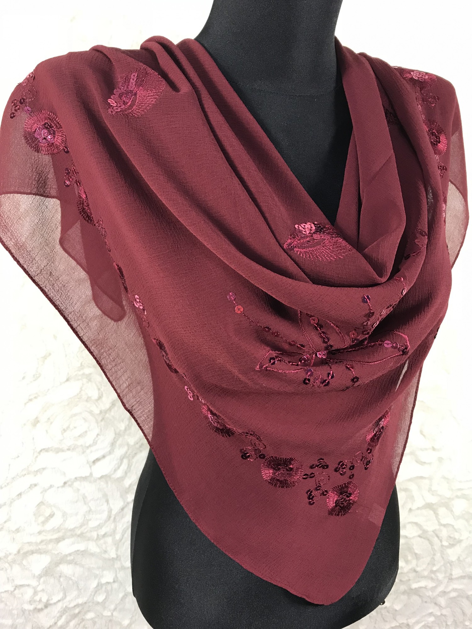 

Платок ASHMA 80*80 см красивый бордовый на голову