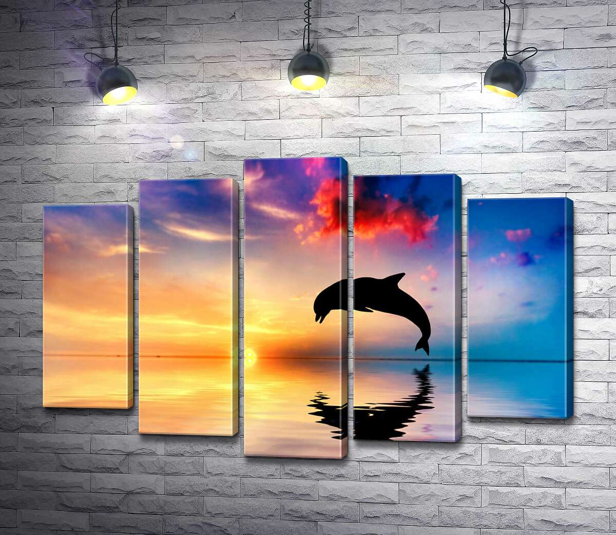 

Модульная картина ArtPoster Силуэт дельфина на поверхности вечернего океана 130x88 см Модуль №26