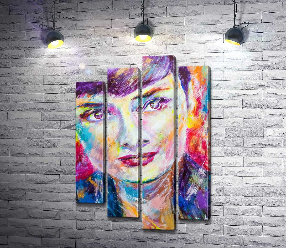 

Модульная картина ArtPoster Сочетание красок на портрете Одри Хэпберн (Audrey Hepburn) 100x152 см Модуль №21