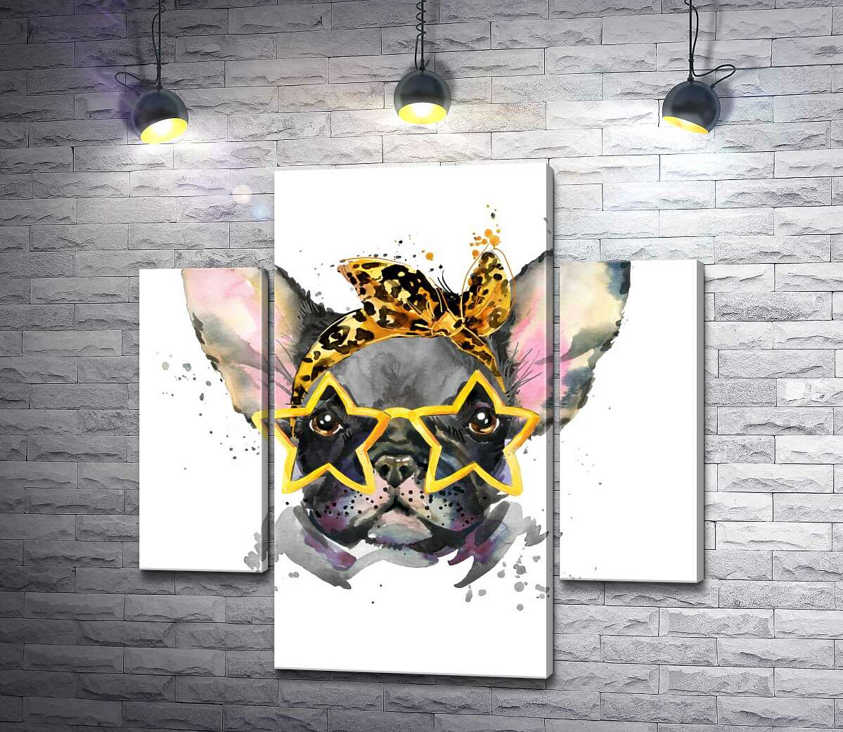 

Модульная картина ArtPoster Стильный черный бульдог с повязкой и очками 131x130 см Модуль №7