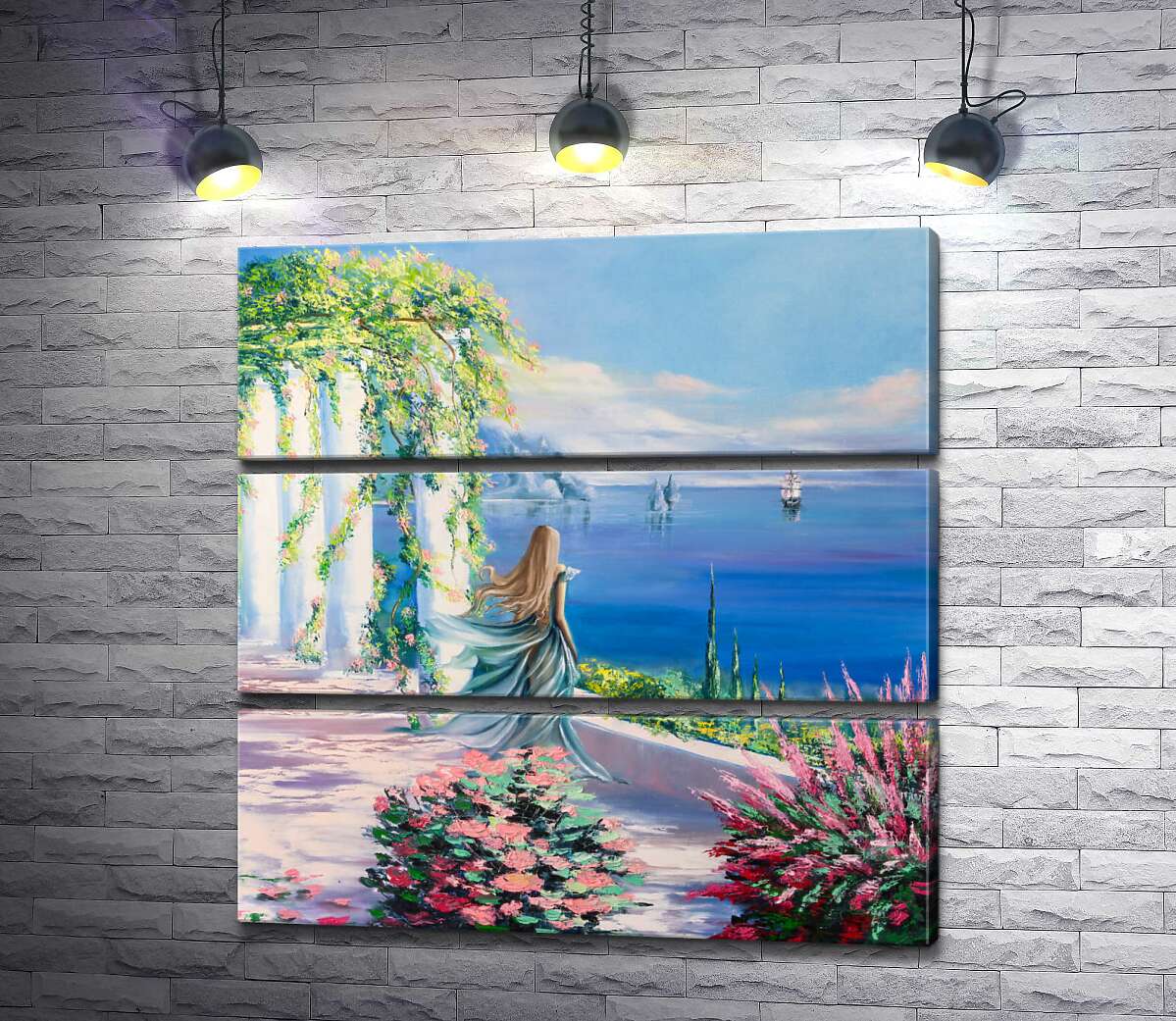 

Модульная картина ArtPoster Силуэт девушки, которая смотрит на море из сада 100x102 см Модуль №13