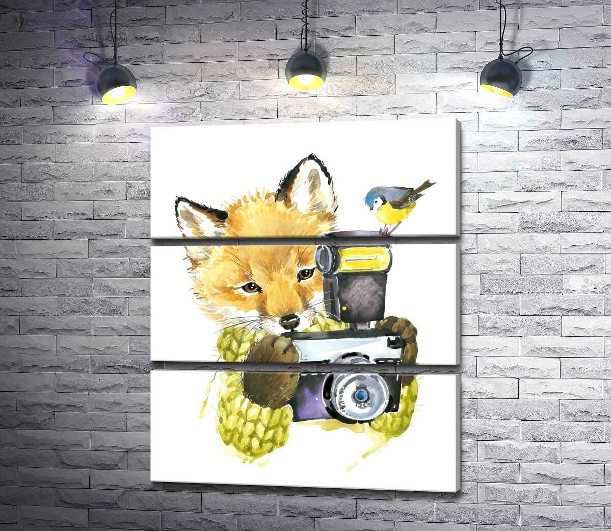 

Модульная картина ArtPoster Синица села на фотоаппарат рыжей лисы 130x156 см Модуль №13