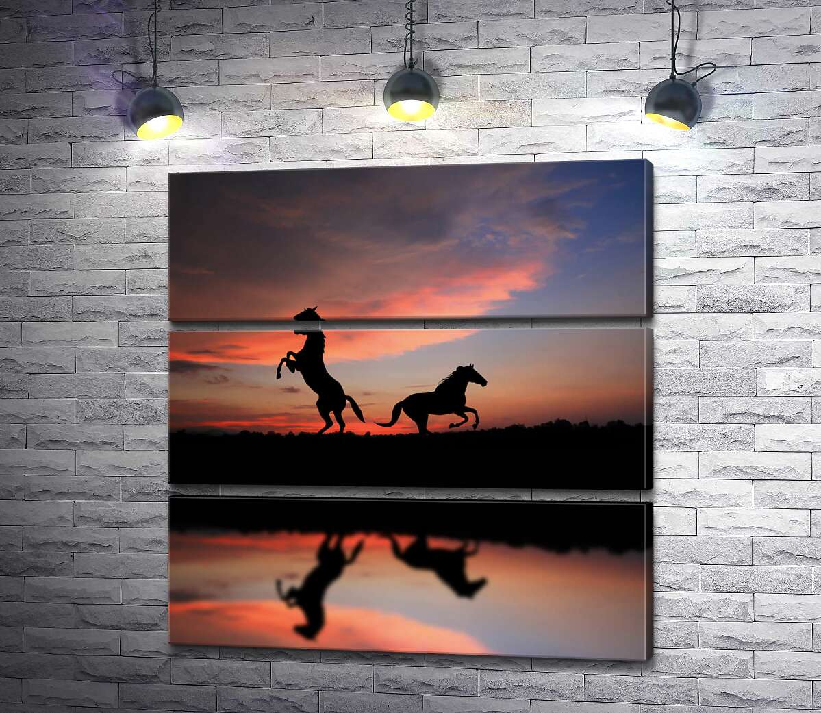 

Модульная картина ArtPoster Силуэты благородных коней и нежный закат 100x102 см Модуль №13