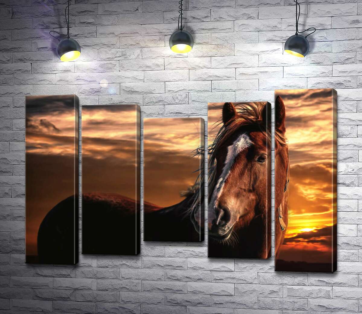 

Модульная картина ArtPoster Силуэт гнедой лошади с белой меткой на голове 130x88 см Модуль №28