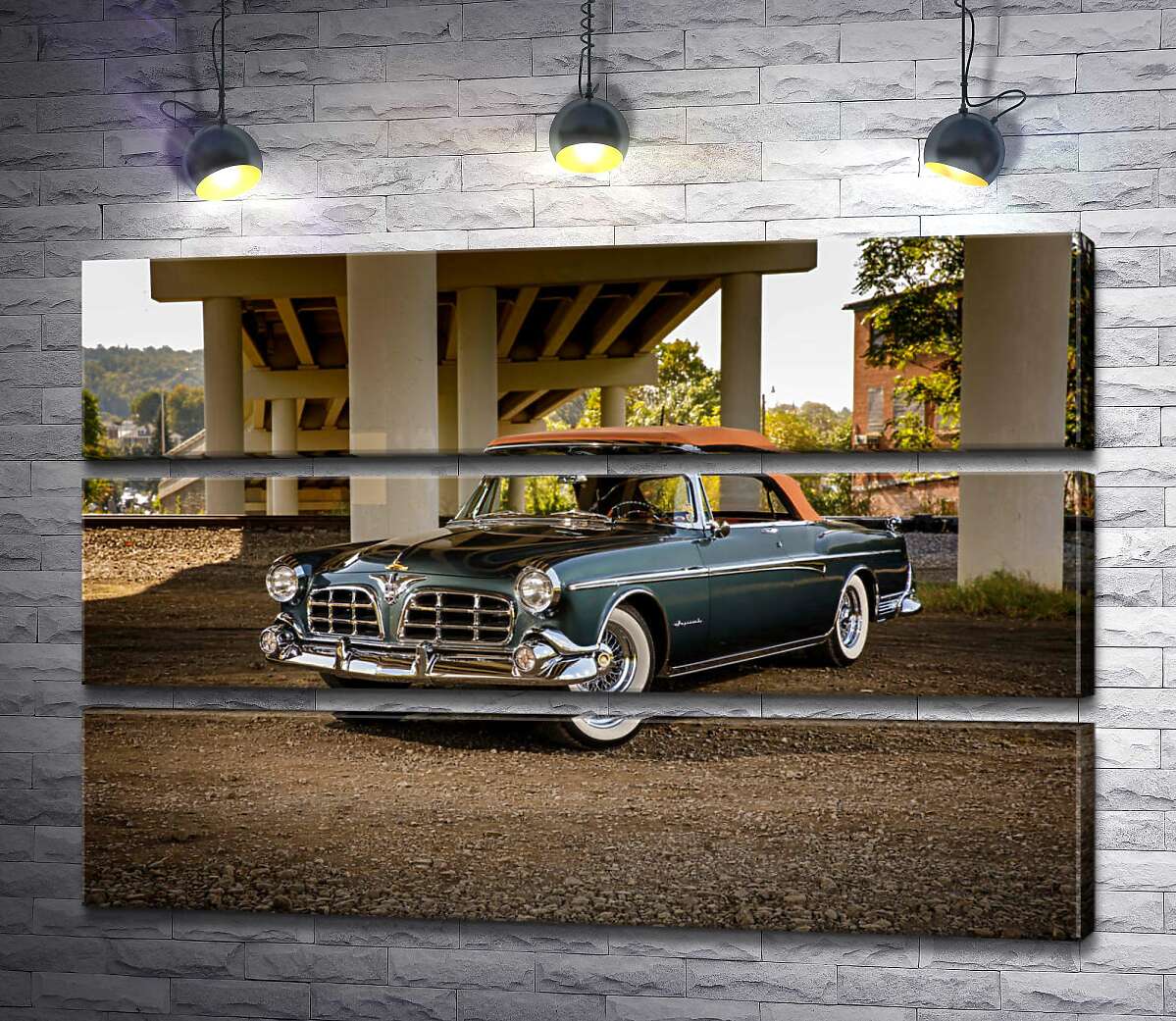 

Модульная картина ArtPoster Темный автомобиль кабриолет Chrysler 1955 стоит в тени моста 90x60 см Модуль №13