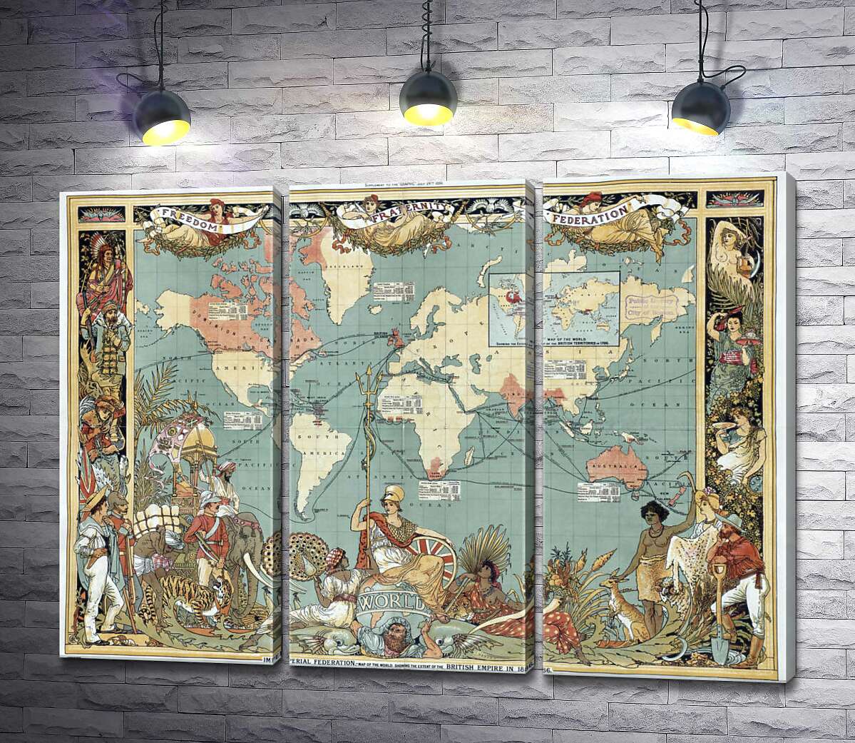 

Модульная картина ArtPoster Старинная карта влияния Британской империи на страны мира в 1886 году 132x97 см Модуль №11