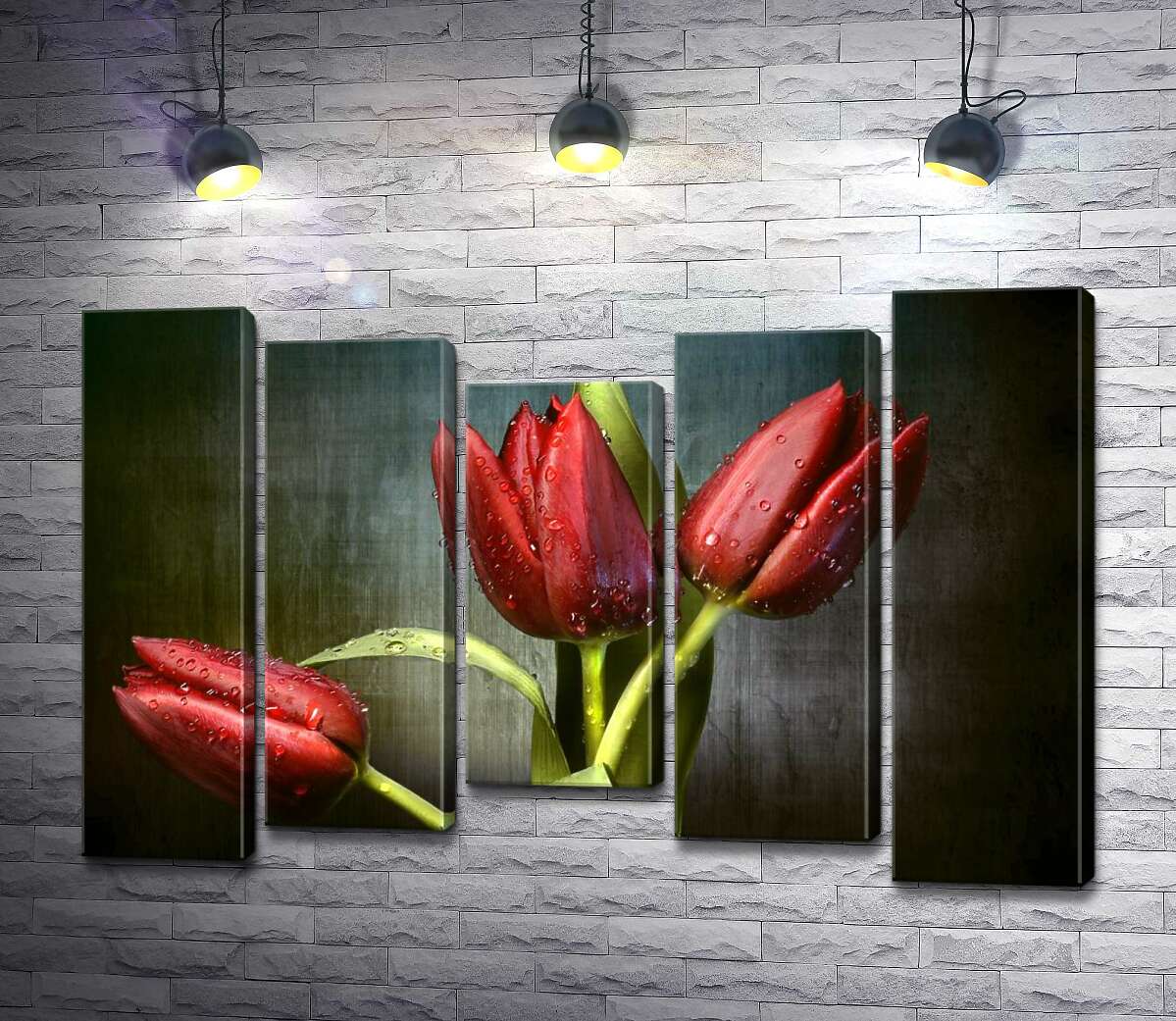 

Модульная картина ArtPoster Сочно-красные тюльпаны, омытые свежей росой 130x88 см Модуль №28