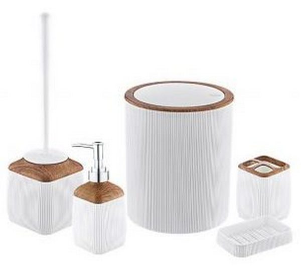 

Набор аксессуаров для ванной комнаты Okyanus STRIPE SQUARE Wooden OKY-501-3-B белый 5 шт