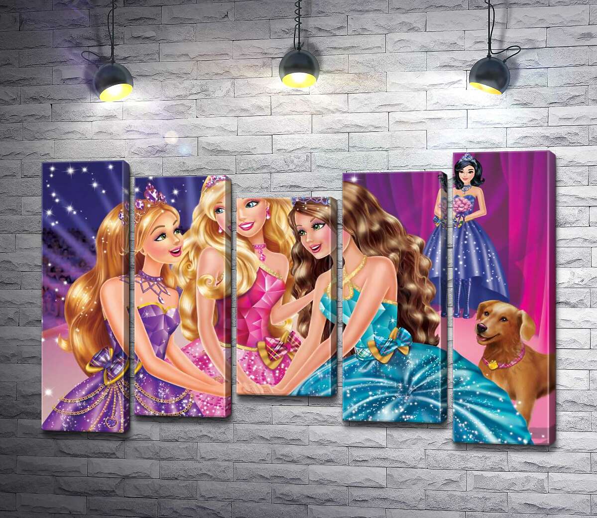 

Модульная картина ArtPoster Три подруги Блэр, Хайли и Айла на постере к мультфильму "Барби: Академия принцесс" (Barbie: Princess Charm School) 130x86 см Модуль №28