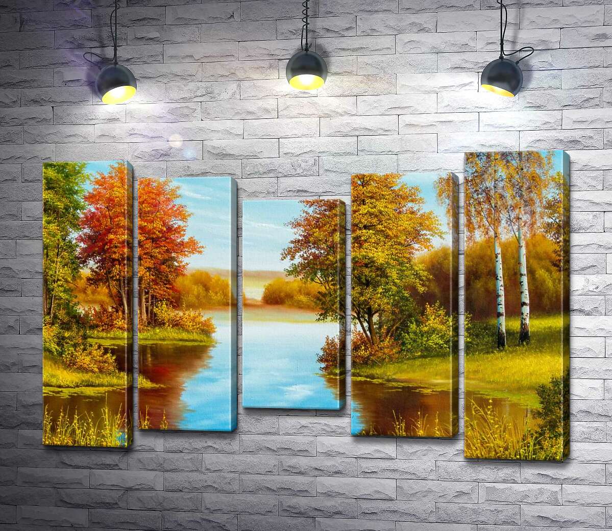 

Модульная картина ArtPoster Теплый осенний день на берегу лесной реки 100x69 см Модуль №28