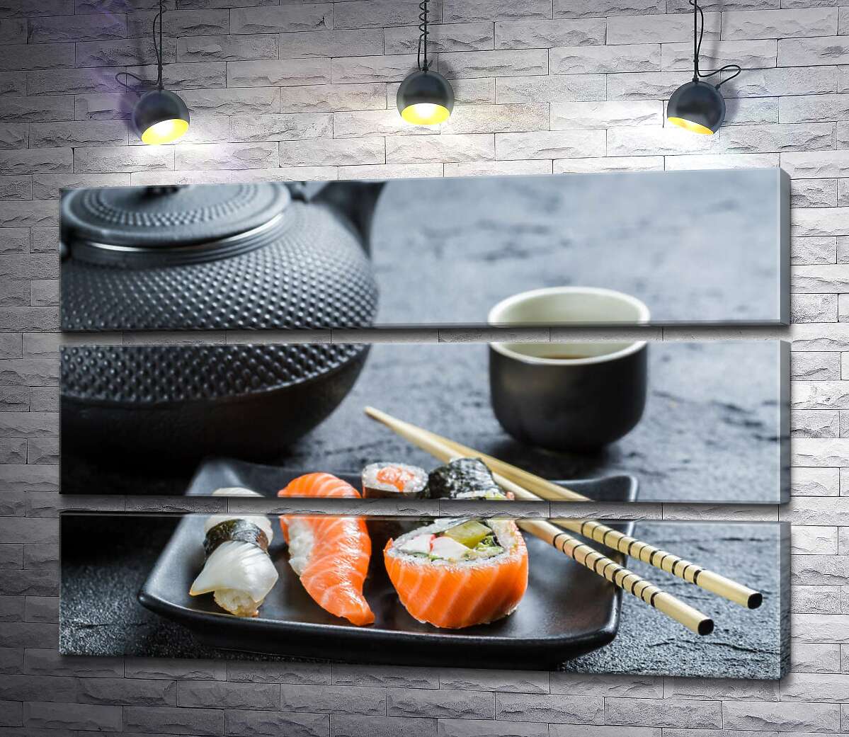 

Модульная картина ArtPoster Традиции японской кухни: чай рядом с суши и роллами 100x69 см Модуль №13