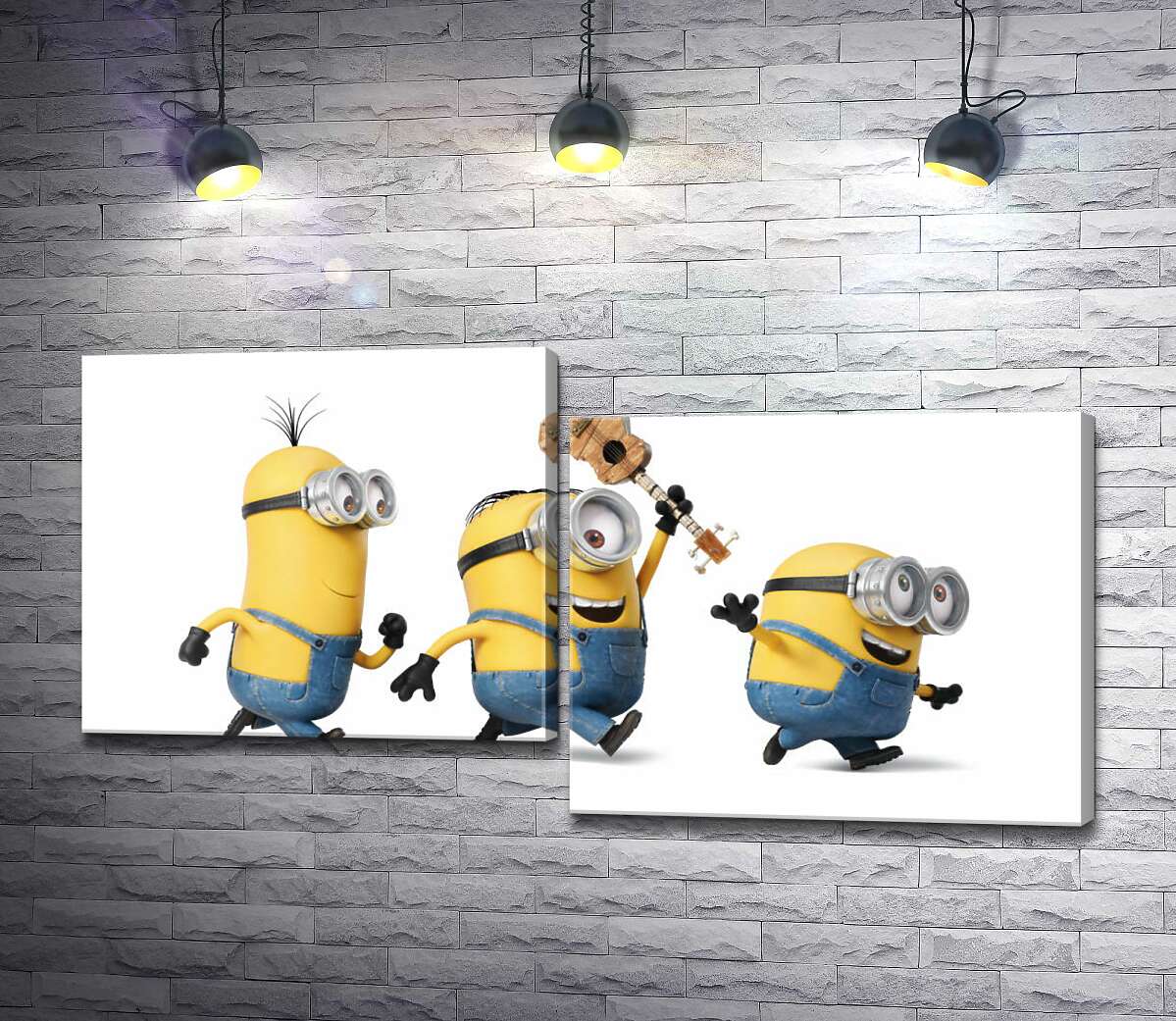 

Модульная картина ArtPoster Три веселых миньона бегут хулиганить 100x53 см Модуль №5