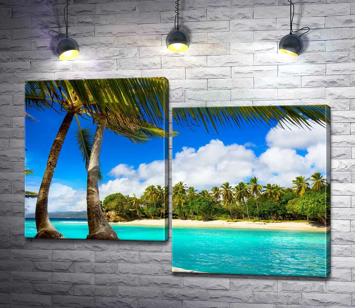 

Модульная картина ArtPoster Тропический рай под пальмовыми листьями с кристально-бирюзовым океаном 100x71 см Модуль №5