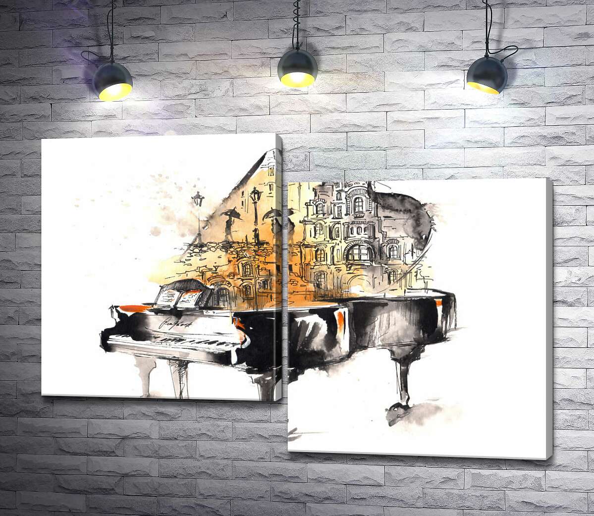 

Модульная картина ArtPoster Улица дождливого города на силуэте рояля 100x70 см Модуль №5