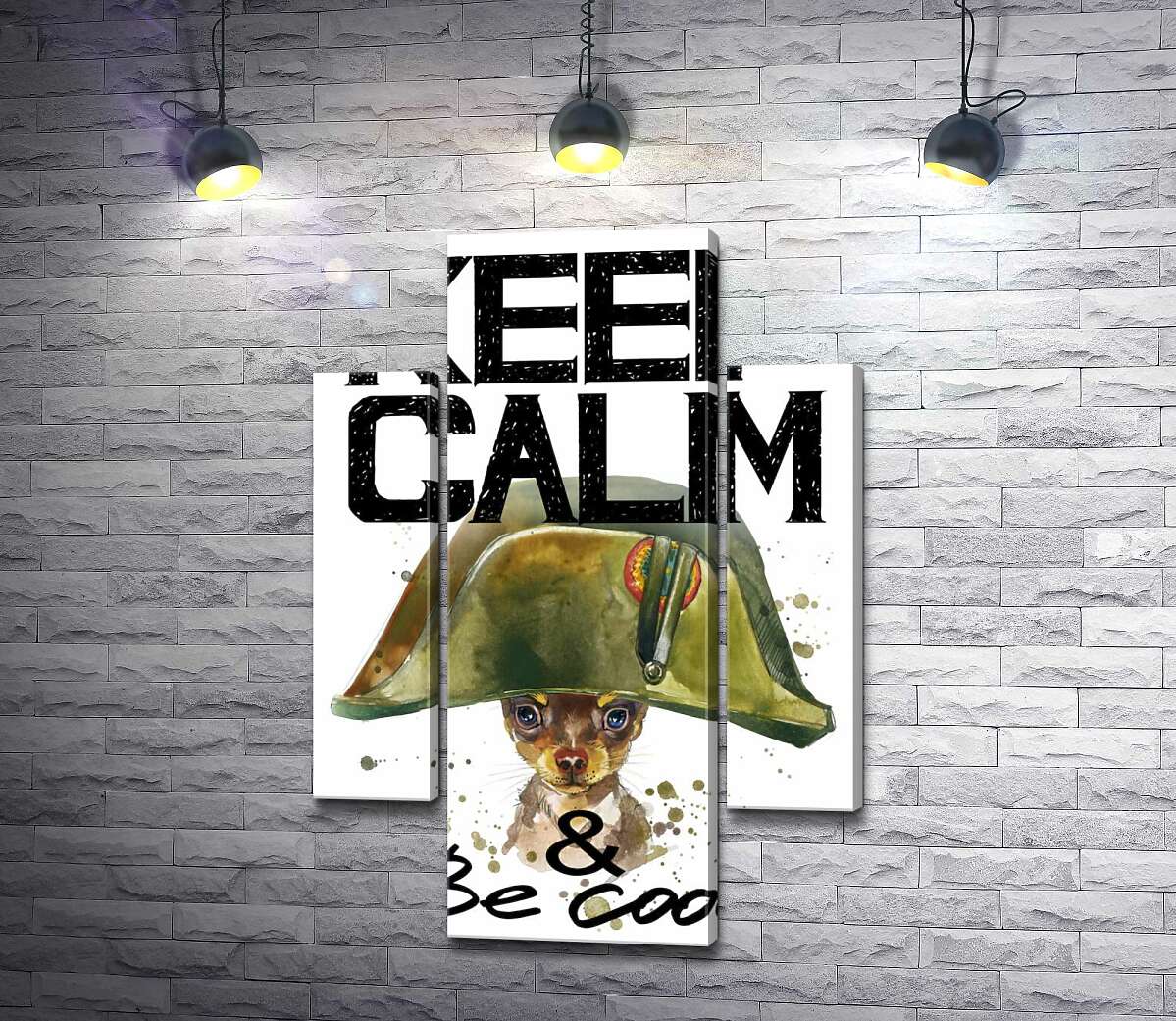 

Модульная картина ArtPoster Чихуахуа в шапке Наполеона среди надписи "keep calm and be cool" 100x148 см Модуль №7