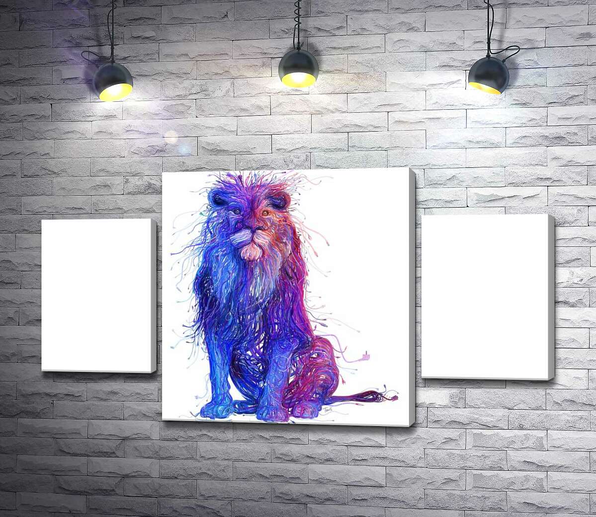 

Модульная картина ArtPoster Фиолетово-синий силуэт льва из электрических проводов 131x74 см Модуль №7