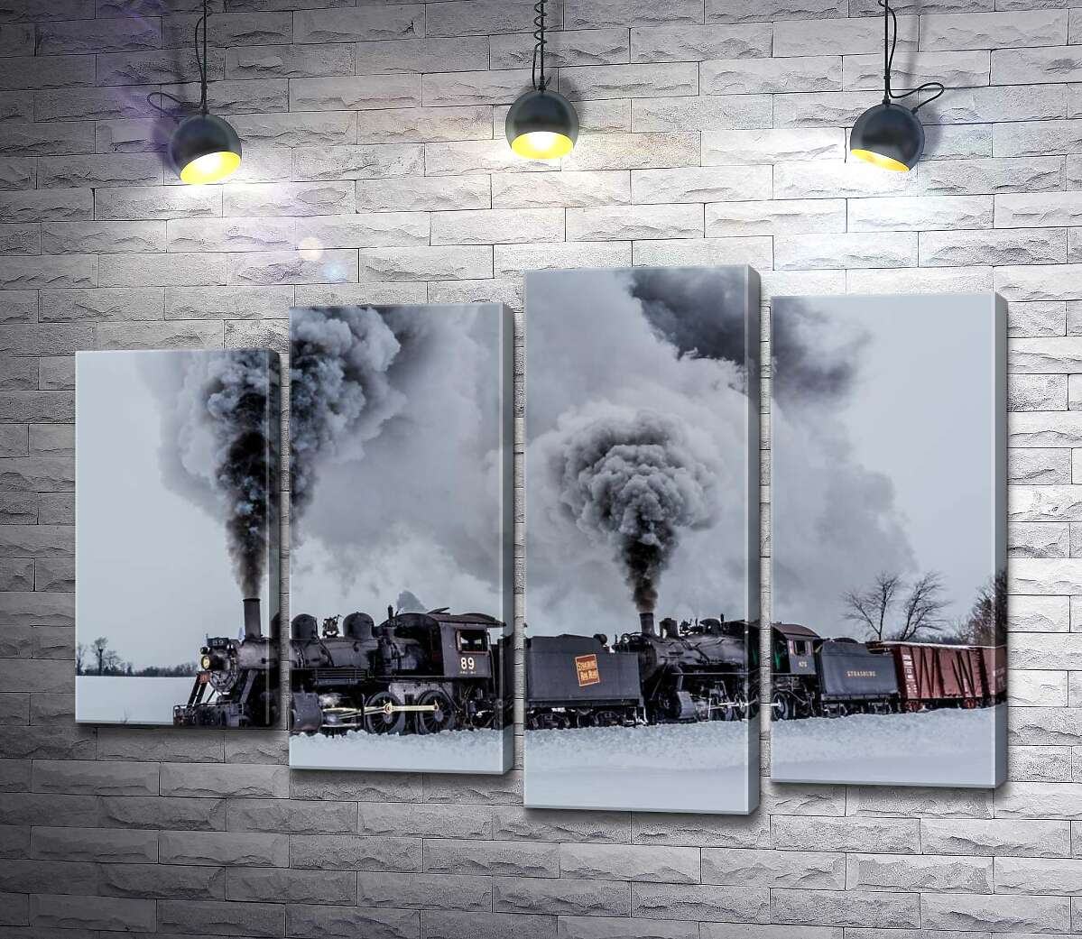 

Модульная картина ArtPoster Черное пятно паровоза на заснеженном пространстве пейзажа 132x89 см Модуль №21