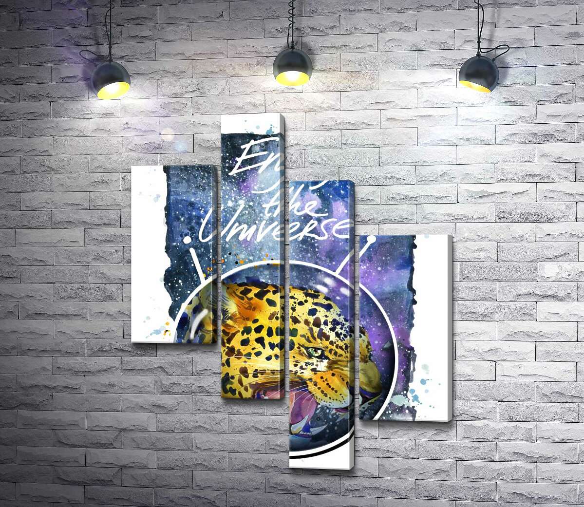 

Модульная картина ArtPoster Хищный леопард скалит зубы в космосе с надписью "Enjoy the Universe" 100x129 см Модуль №20