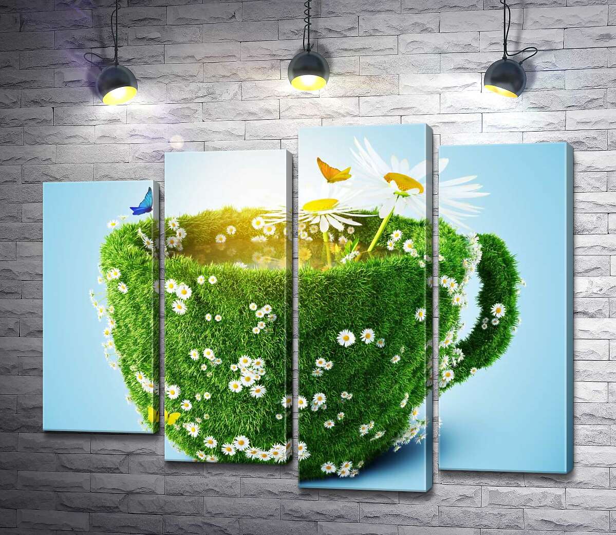 

Модульная картина ArtPoster Чашка из зелени травы и ромашек 132x103 см Модуль №21