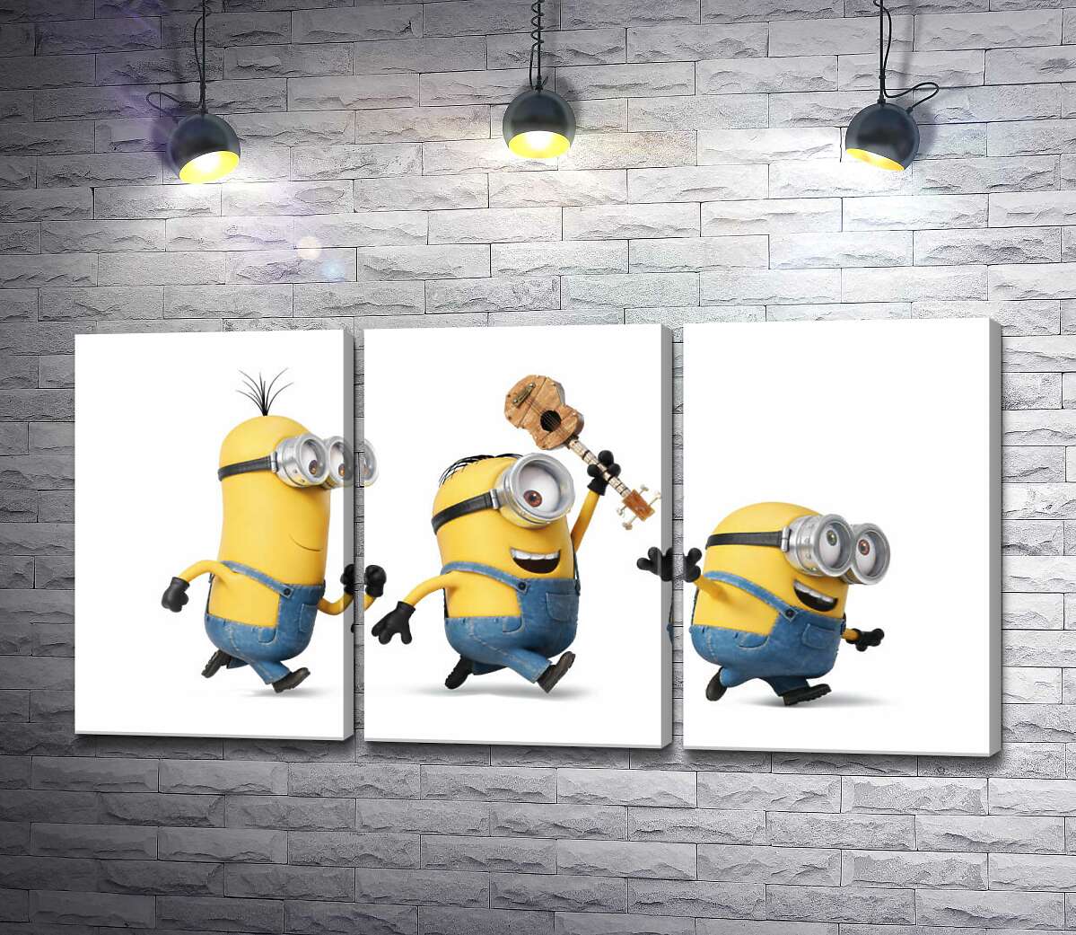 

Модульная картина ArtPoster Три веселых миньона бегут хулиганить 132x67 см Модуль №11