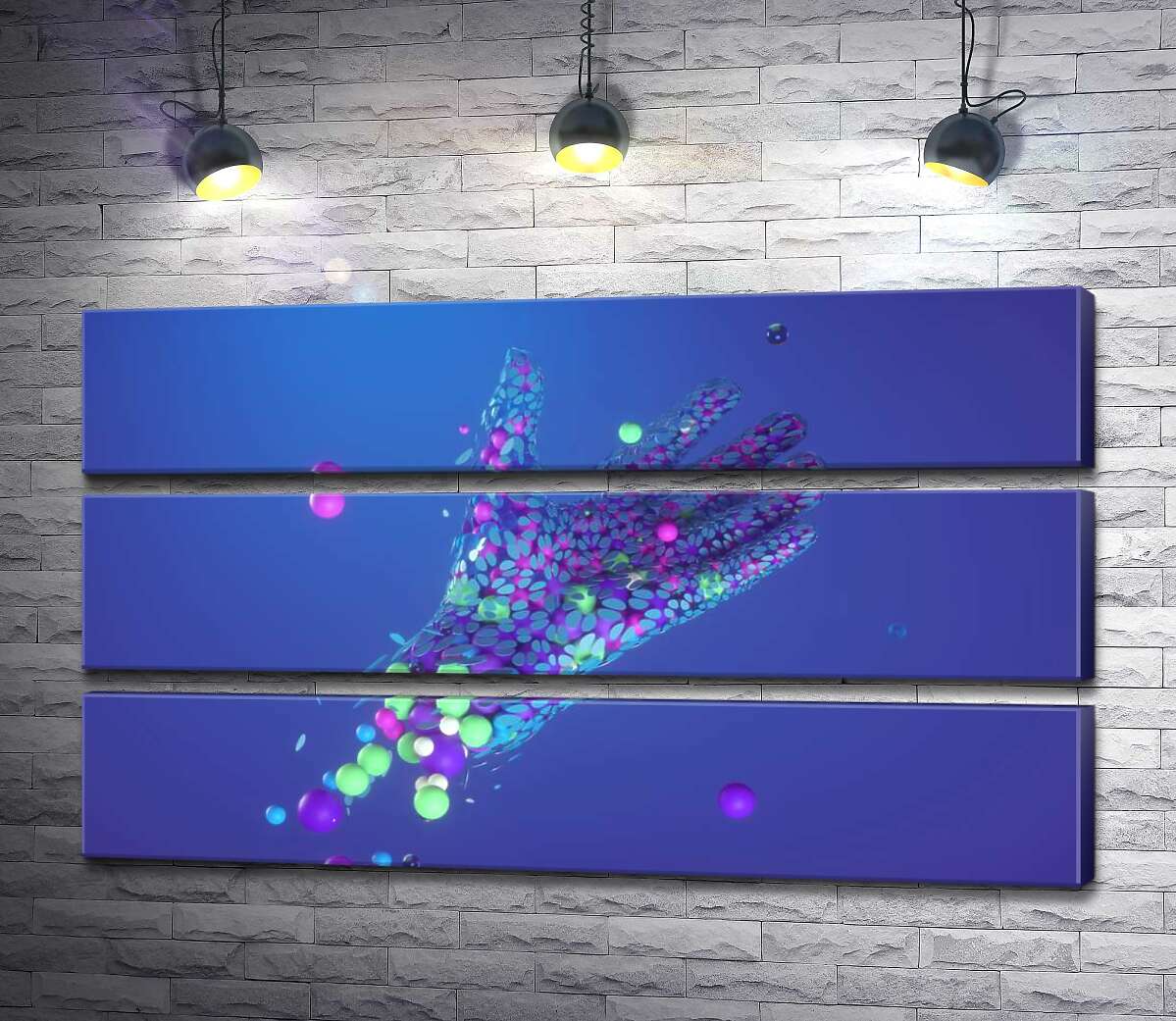 

Модульная картина ArtPoster Цветные шарики летят в ладонь 107x60 см Модуль №13