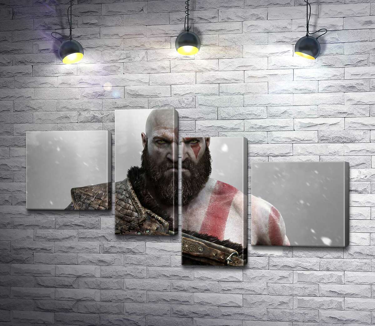 

Модульная картина ArtPoster Угрожающая сила спартанца Кратоса – героя видеоигры "Бог войны" (God of War) 130x74 см Модуль №20