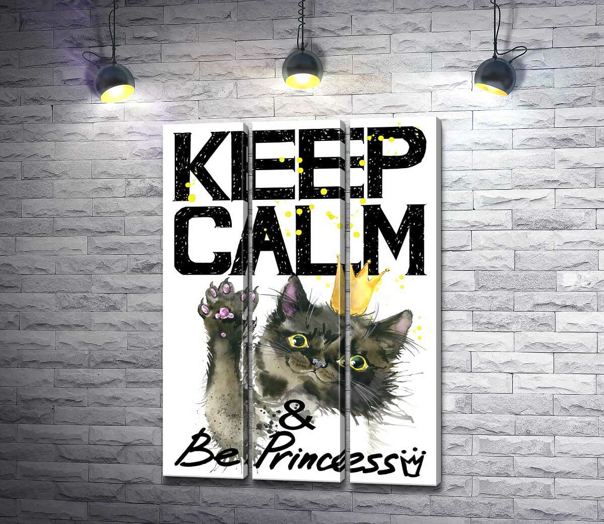 

Модульная картина ArtPoster Черная кошка в золотой короне среди надписи "keep calm and be princess" 102x146 см Модуль №11