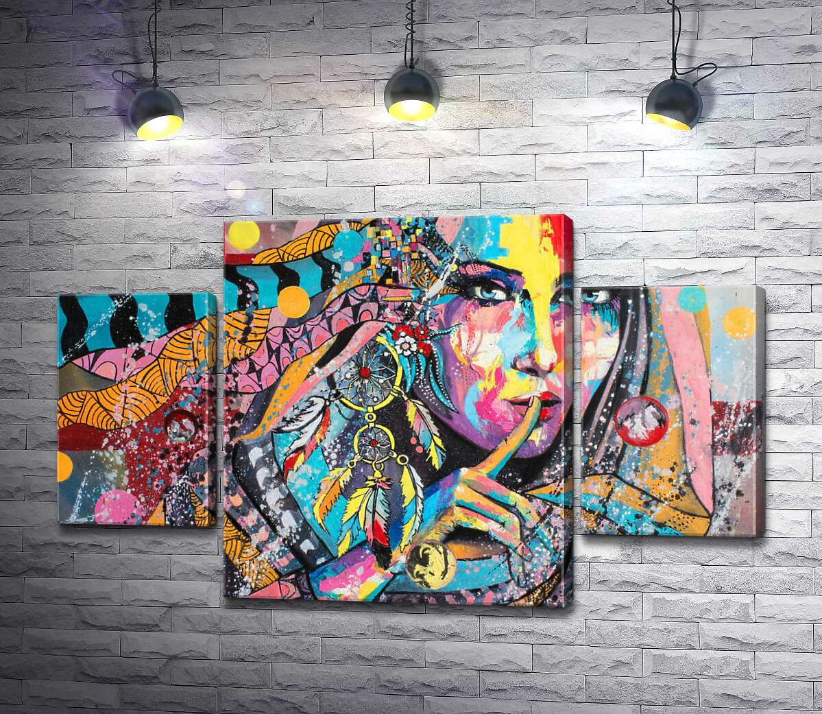 

Модульная картина ArtPoster Цветные ленты обвивают таинственный силуэт девушки 131x80 см Модуль №7