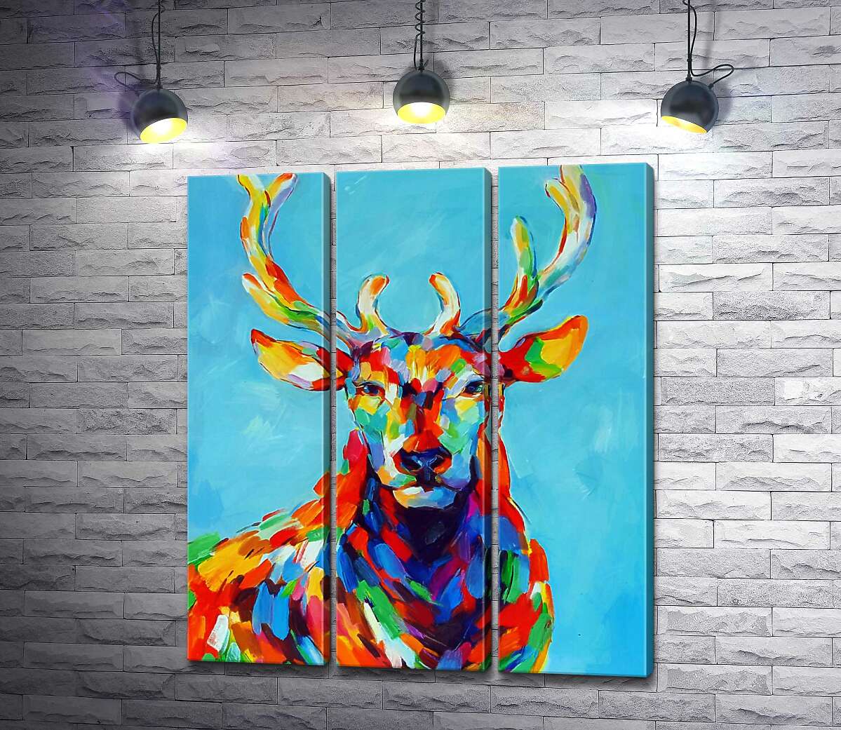 

Модульная картина ArtPoster Цветной силуэт оленя в радужных пятнах 102x120 см Модуль №11