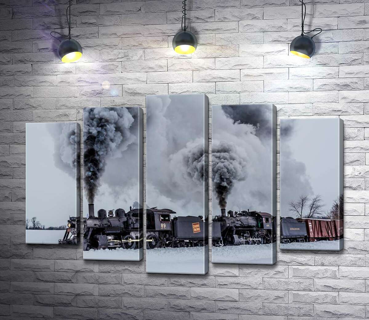 

Модульная картина ArtPoster Черное пятно паровоза на заснеженном пространстве пейзажа 130x88 см Модуль №26