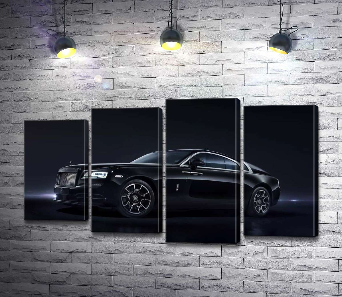 

Модульная картина ArtPoster Черный автомобиль класса люкс Роллс-Ройс (Rolls-Royce Wraith Black Badge) 132x75 см Модуль №21