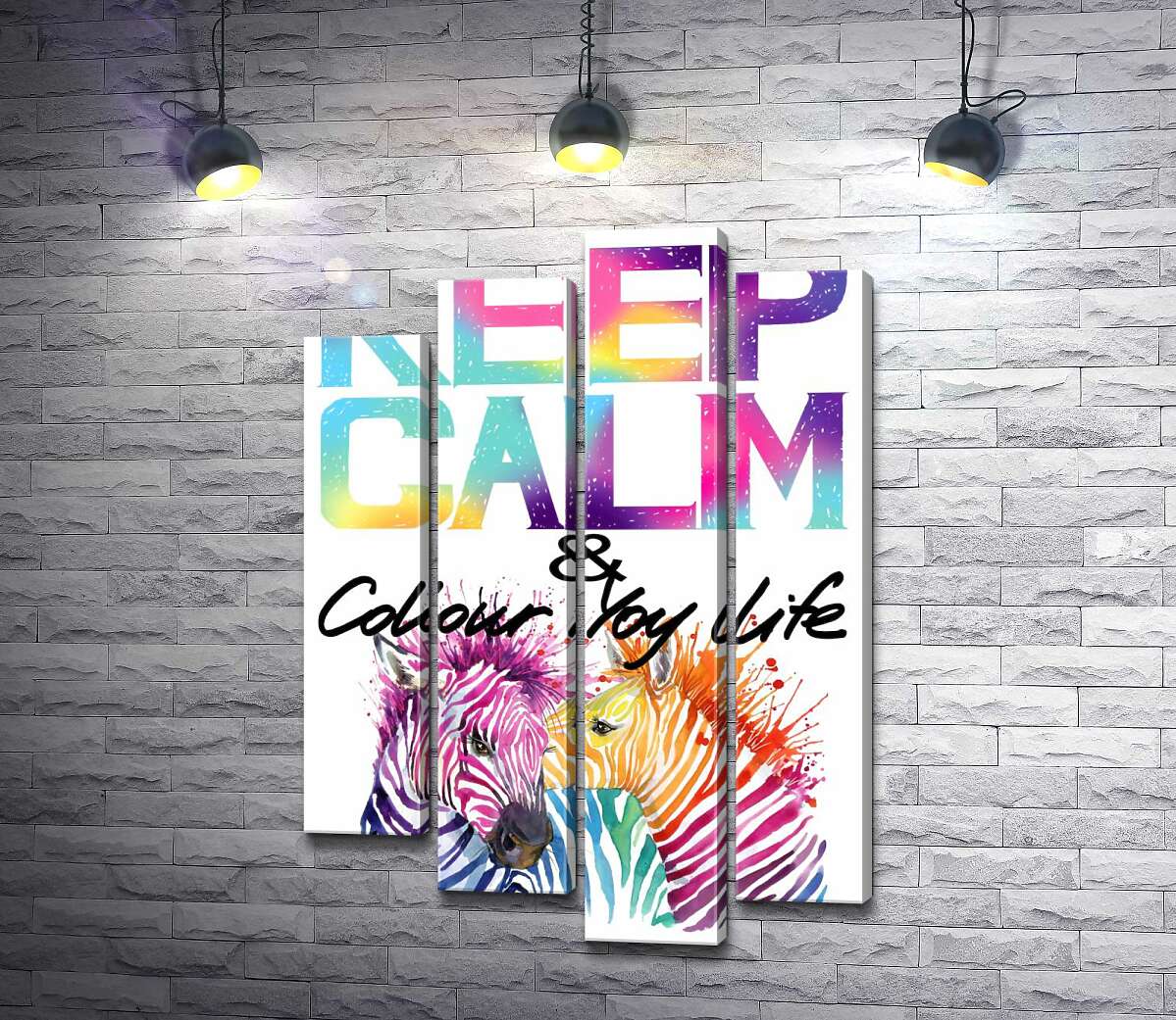 

Модульная картина ArtPoster Яркие зебры под надписью "keep calm and colour your life" 80x118 см Модуль №21