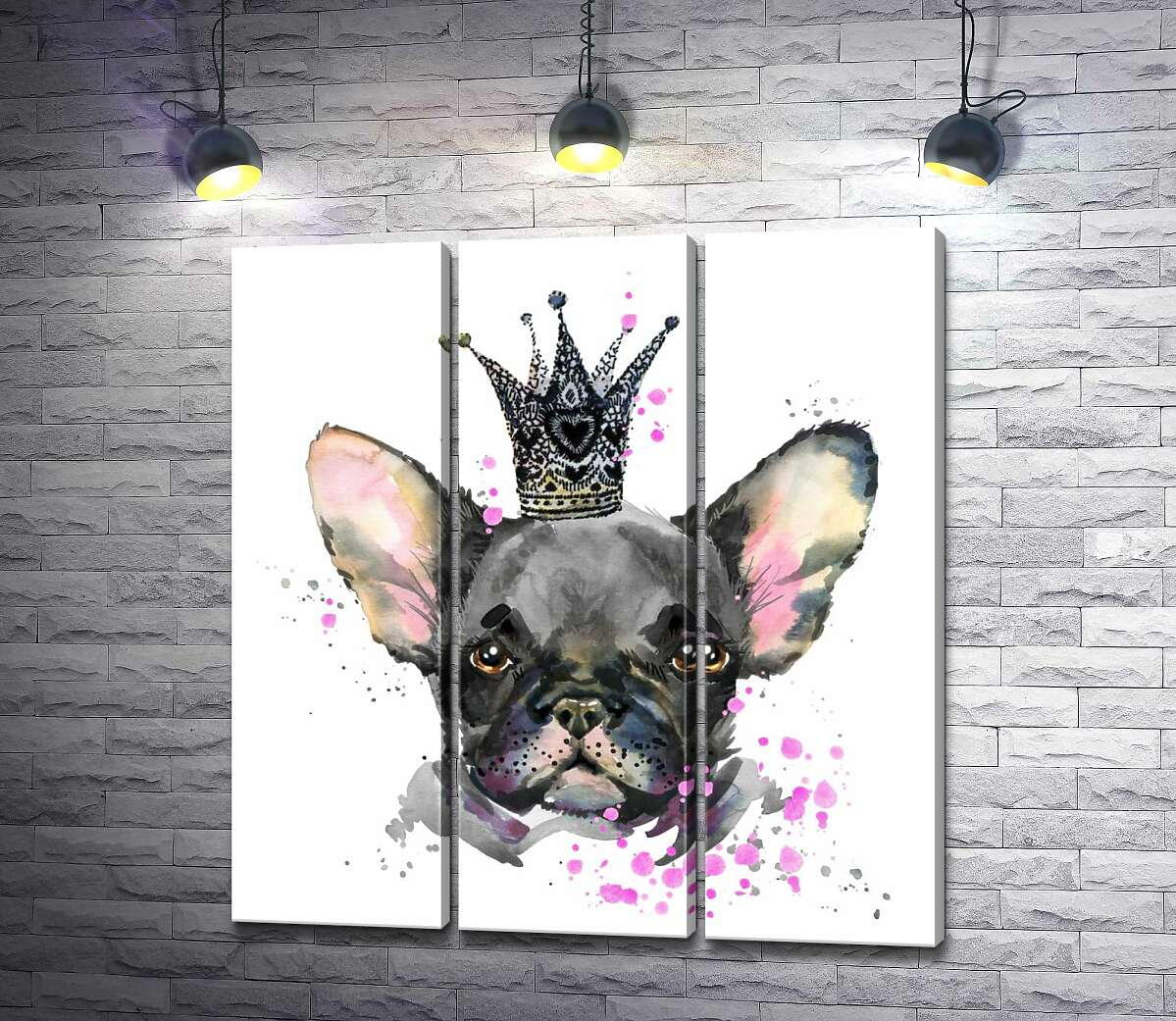 

Модульная картина ArtPoster Черный французский бульдог в ажурной короне 132x142 см Модуль №11